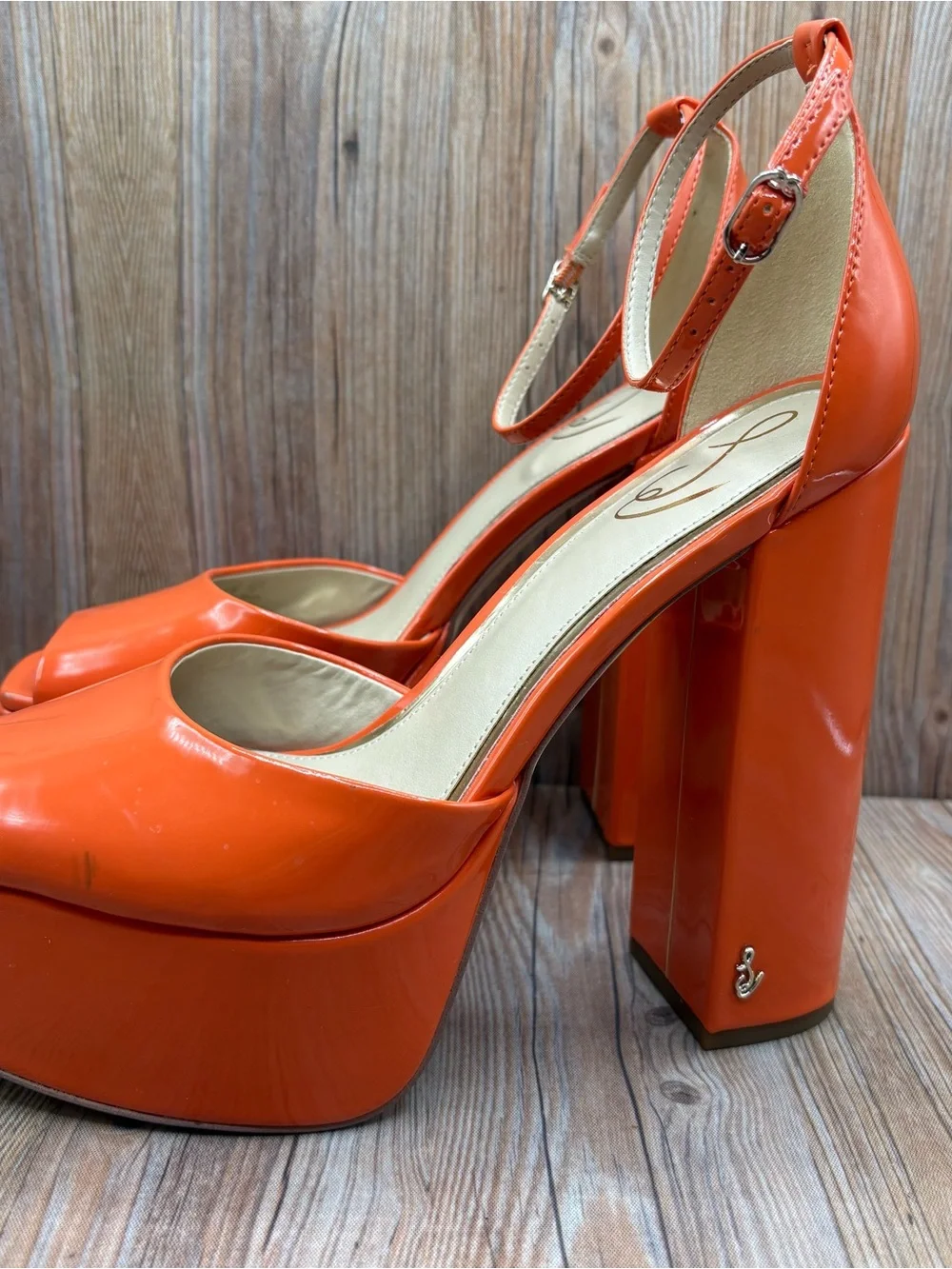 Sam Edelman Womens Kori Patent Ankle Strap Platform Orange Sandals Size 7.5